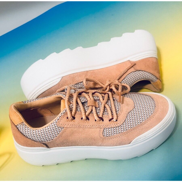 UGG Treadlite Womens Marin Mega Lace-Up Platform Sneakers Beige Mesh Lining - Picture 11 of 16